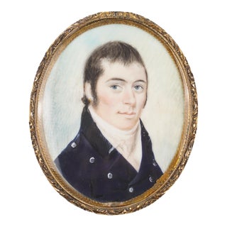New England Bone Portrait Miniature of a Gentleman in Shadowbox Frame, C. 1810 For Sale