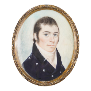 New England Bone Portrait Miniature of a Gentleman in Shadowbox Frame, C. 1810