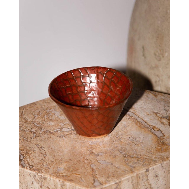 Mid 20th Century Mid 20th Century Studio Ceramic Crimson Bowl, Signed Bh For Sale - Image 5 of 6