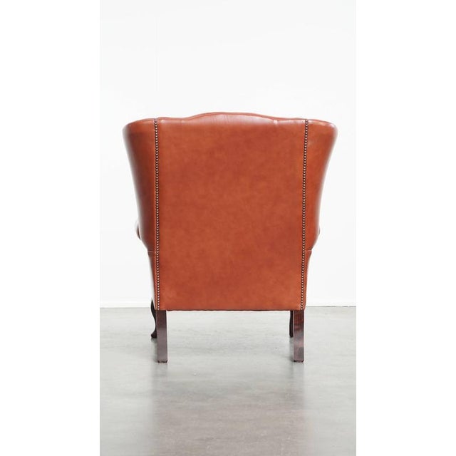 English Chesterfield Wing Chair in Cowhide Leather For Sale - Image 4 of 16