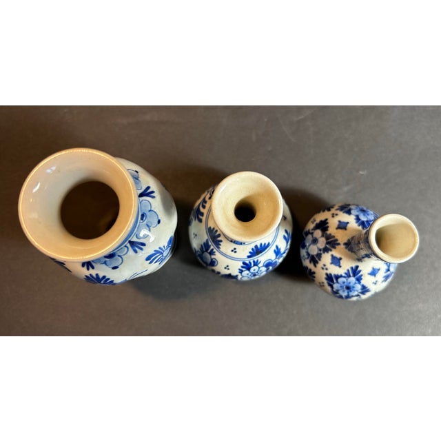 1960s Vintage Group of Three Small Blue & White Delft Pottery Bud Vases For Sale - Image 5 of 11