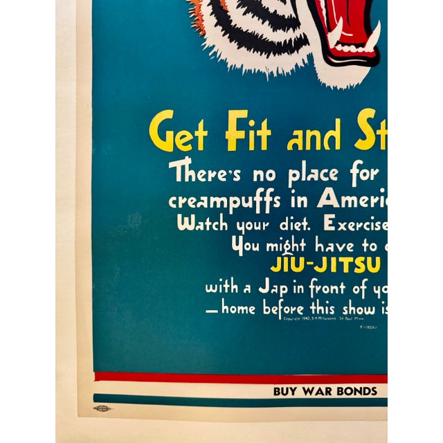 Toughen Up! Get Fit & Stay Fit! 1942 Wwii Propaganda Poster W/Tiger Extremely Scarce Linen Backed For Sale In New York - Image 6 of 9