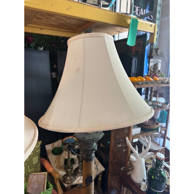 Mid-Century Modern Vintage Metal Work Table Lamps With Leaf Accents - a Pair For Sale - Image 3 of 8