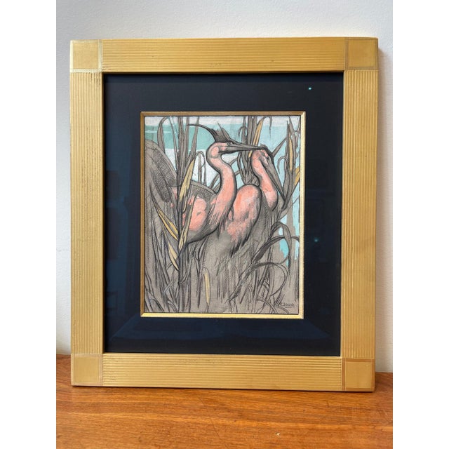 Paul Jouve, The Two Herons, 20th Century, Mixed Media For Sale - Image 10 of 12