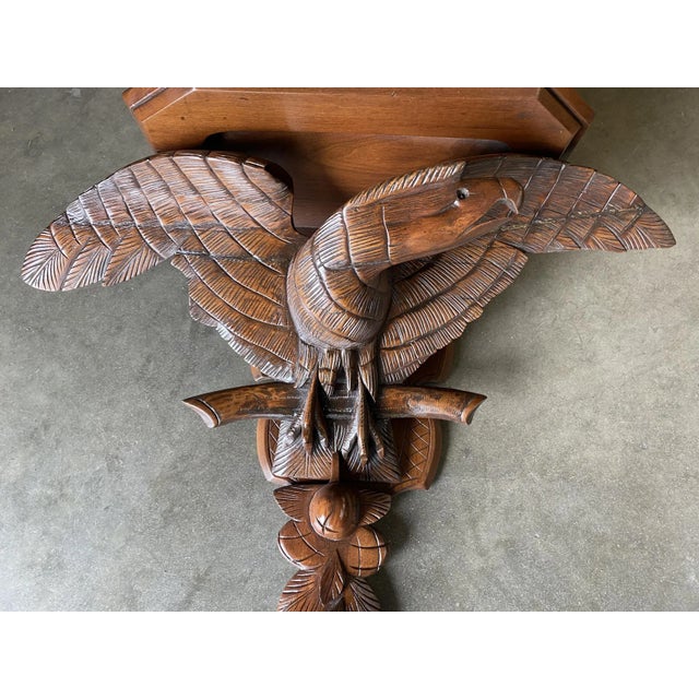 Victorian Late 19th Century Victorian Hand Carved Oak American War Eagle Wall Shelf Sconce For Sale - Image 3 of 10