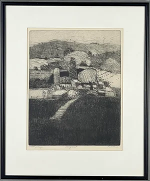 Circa 1960 "August" Woodcut Print Trial Proof by Linda Plotkin, Framed