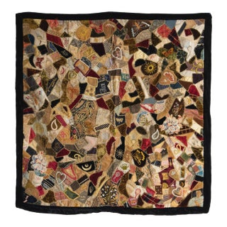 Antique Victorian Crazy Quilt, Hand Embroidered Silk and Velvet Patchwork Quilt, 19th Century For Sale