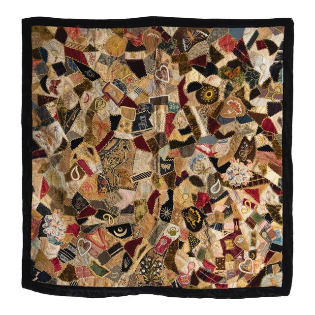 Antique Victorian Crazy Quilt, Hand Embroidered Silk and Velvet Patchwork Quilt, 19th Century For Sale