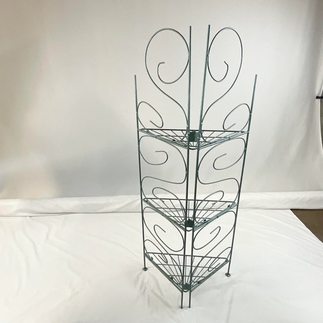 Teal Mid-Century Modern Atomic Metal Art Nouveau Corner Plant Stand, Newly Painted For Sale - Image 8 of 12