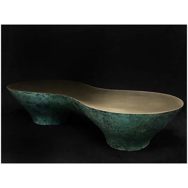 Green gold tombos coffee table, Signed by Stefan Leo. Brass patinated (Also available in Black version). Measures: 180 x...