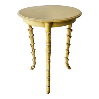 Mid 20th Century Italian Yellow Painted Solid Wood Tripod Candle/Plant Stand For Sale