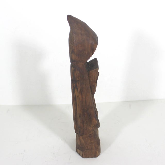 Early 20th Century Vintage Carved Wood Monk Sculpture Primitive Rustic With Patina For Sale - Image 5 of 8