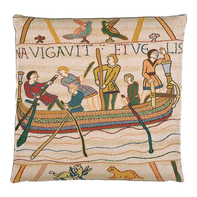 Bayeux Oarsmen Tapestry Cushion With Feather Filler - 46x46cm (18"x18") For Sale
