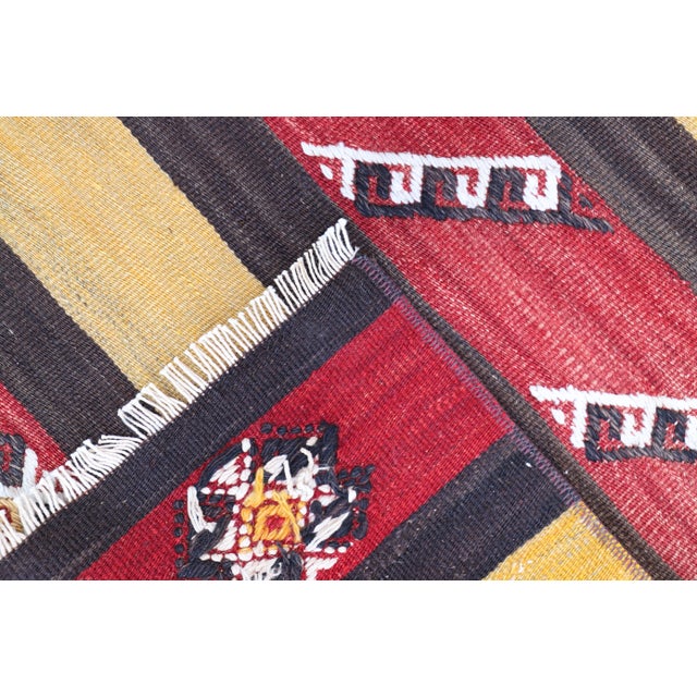 1980s Primitive Anatolian Hand Knotted Striped Turkish Kilim Rug For Sale - Image 10 of 11