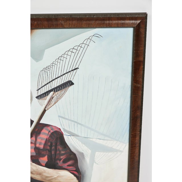 Traditional Vintage Oil Painting of a Man Holding a Rake For Sale - Image 3 of 8