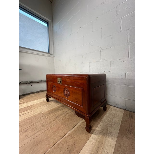 Mid 20th Century Mid-Century Chinese Ming Style Camphor Wood Blanket Chest With Longevity Symbols For Sale - Image 5 of 7