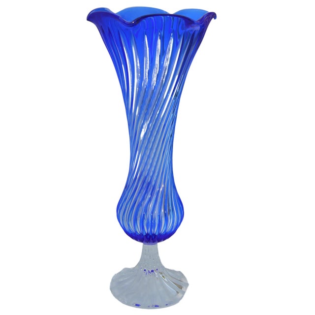 Mid-Century Modern Vintage Mid 20th Century Crystal-Cut Blue Vase For Sale - Image 3 of 9