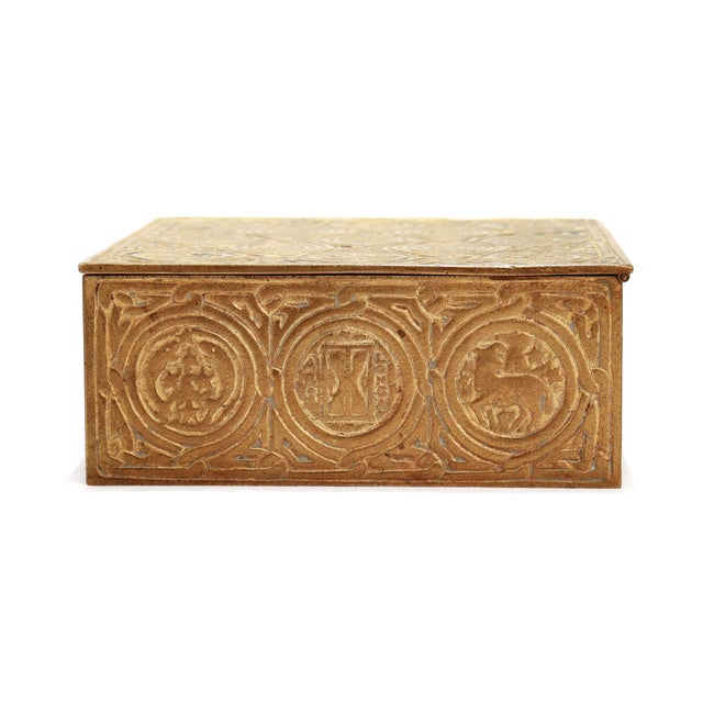 Metal Tiffany Studios Zodiac Pattern Gilt Bronze Cigar Humidor or Table Box No. 1655 For Sale - Image 7 of 15