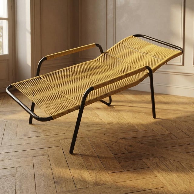 Vintage Yellow Cord Lounge Chair in Tubular Metal, 1970s For Sale - Image 13 of 13