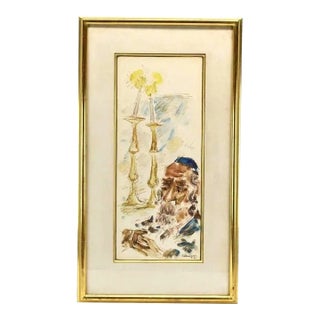 Large Chaim Gross Original Watercolor Rabbi Man in Prayer Judaica Painting Art For Sale