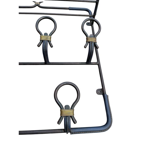 1950s Vintage Stitched Leather Coat Rack by Jacques Adnet, 1950s For Sale - Image 5 of 11