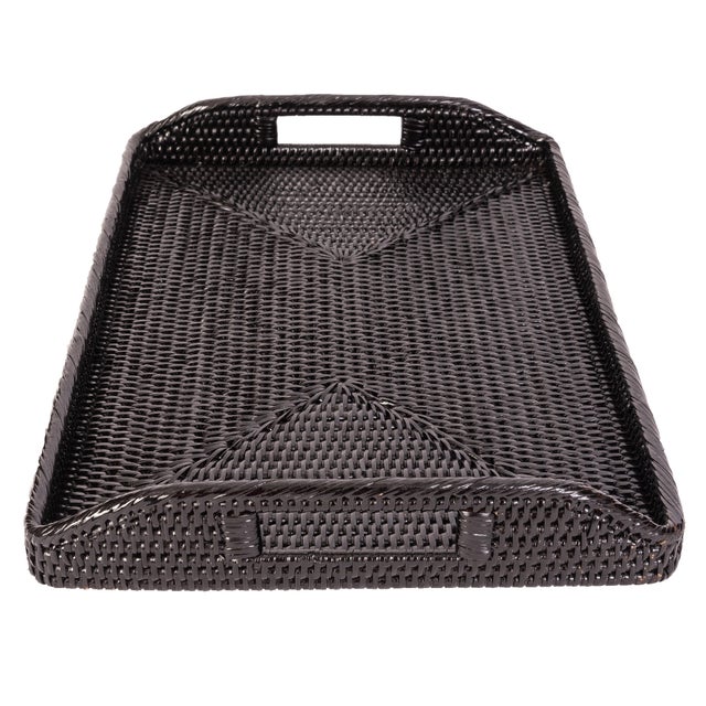Boho Chic Artifacts Rattan Rectangular Serving Tray with High Handles For Sale - Image 3 of 3