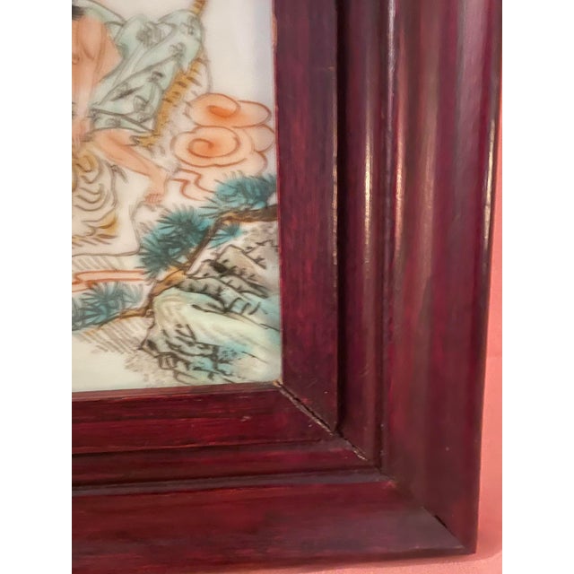 Wood Late 20th Century Chinese Jingdezhen Famille Rose "18 Arhats" Porcelain Plaque - Framed For Sale - Image 7 of 11