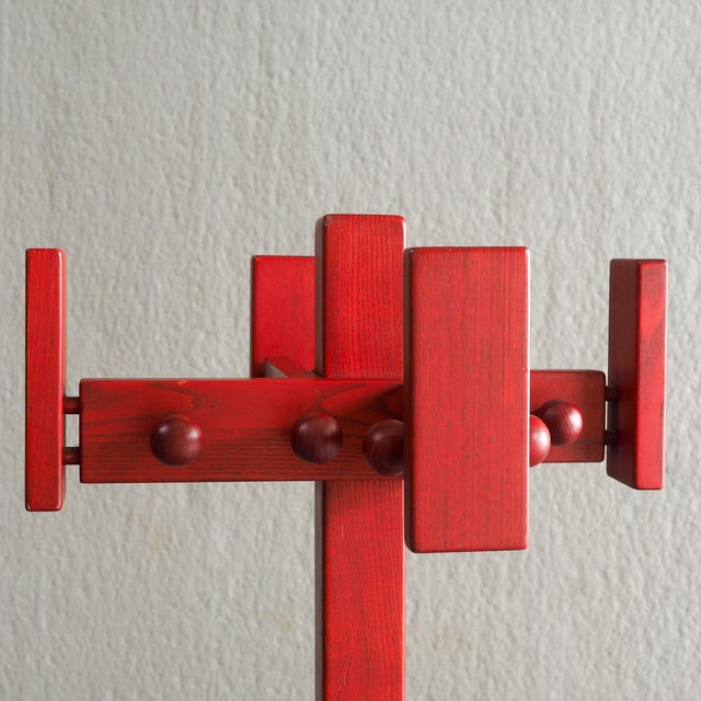 Vintage Red Stained Pine Wood Coat Hanger, 1970s For Sale - Image 10 of 12