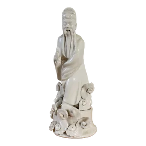 Mid-Century Chinese Porcelain Figure in Blanc De Chine Glaze With Cloud Forms