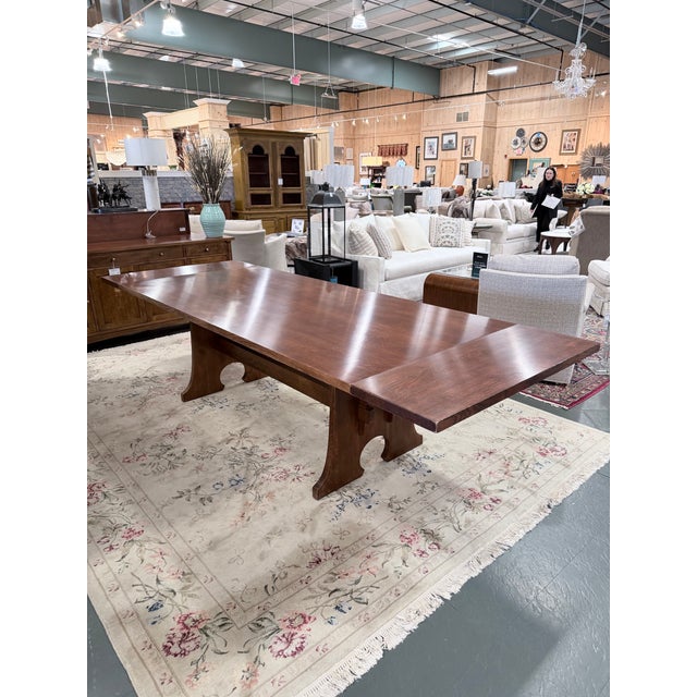 Mission Late 20th Century Stickley Mission Collection Keyhole Trestle Oak Dining Table For Sale - Image 3 of 11