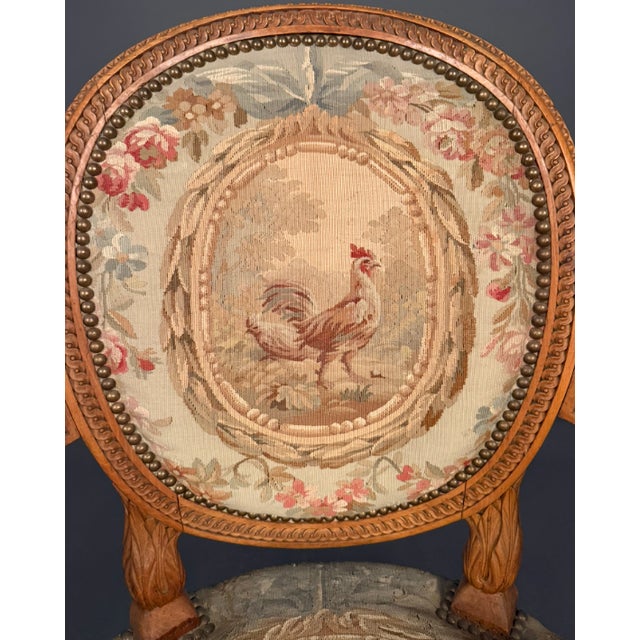 Late 19th Century French Louis XVI Style Bergere Rooster Chair With Aubusson Tapestry Circa 1870 For Sale - Image 5 of 11