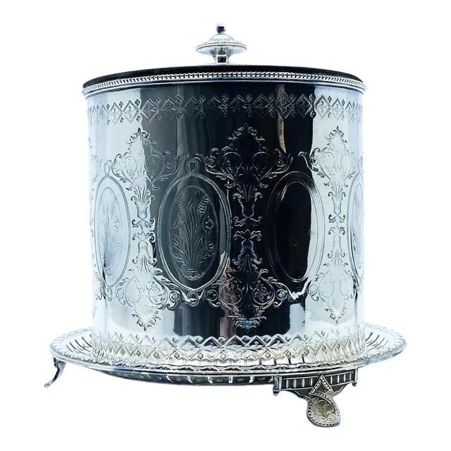 Antique Silver Plate Biscuit Barrel For Sale
