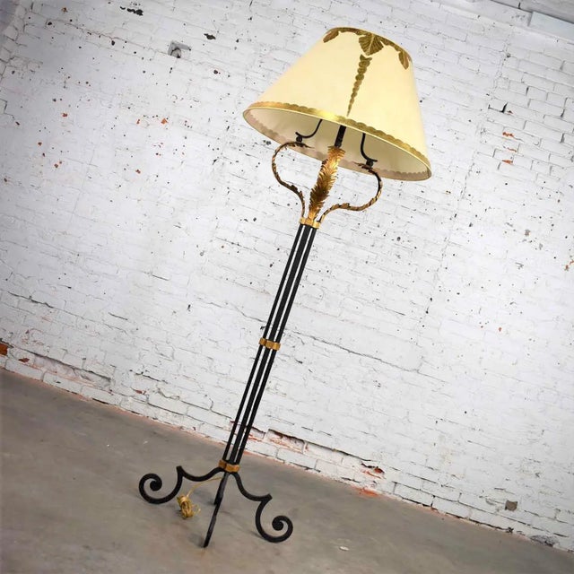 Metal Monumental Neoclassical Style Iron Floor Lamp With Acanthus Leaf Design & Parchment Shade For Sale - Image 7 of 13