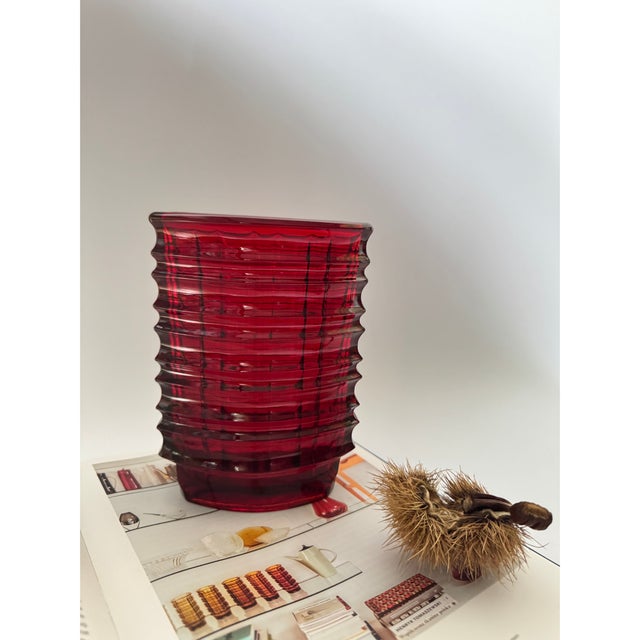 Optical Ruby Red Vase by Jan Sylwester Drost for HSG Ząbkowice, Poland, 1970s For Sale - Image 14 of 15