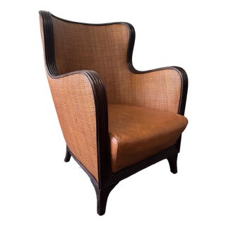 1960s Sculptural Mid-Century Modern Bentwood Lounge Chair With Cane Panels and Leather Seat For Sale