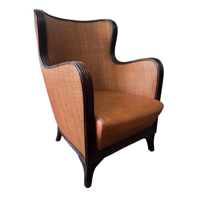 1960s Sculptural Mid-Century Modern Bentwood Lounge Chair With Cane Panels and Leather Seat For Sale