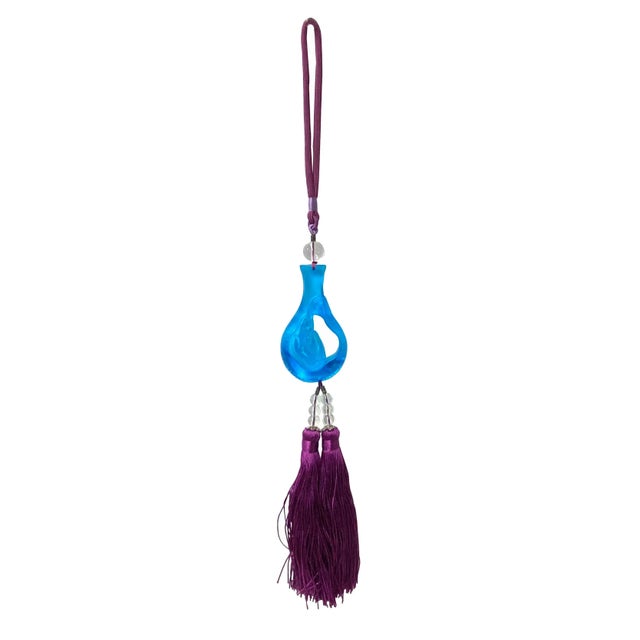 Liuli Crystal Glass Fengshui Fortune Blue Lotus Hand Bottle Decor Tassel For Sale In San Francisco - Image 6 of 6