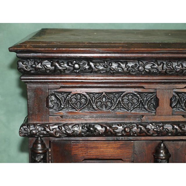 Wood 19th Century French Gothic Revival Carved Oak Cabinet For Sale - Image 7 of 18