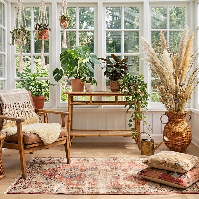 Vintage Boho Handwoven Rattan Amphora Basket For Sale - Image 9 of 9