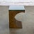 Gorgeous vintage Modern geometric half-moon, crescent, or C shaped end or side table composed of a burl wood frame, heavy...