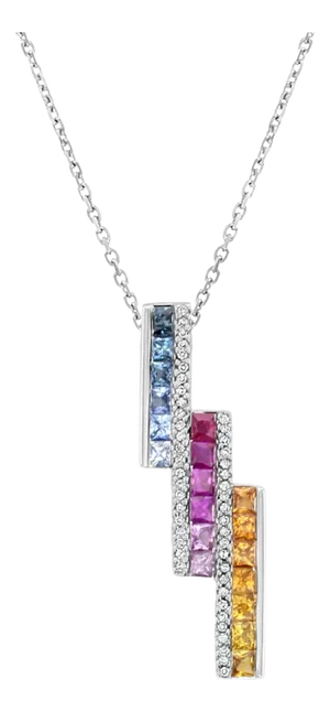 Citrine, Ruby, Aquamarine, Sapphire, Diamond Pendant 2.25cttw 14k White Gold 16"