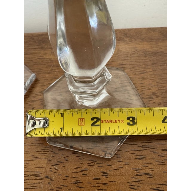 Vintage Pair Clear Glass Crystal Candlesticks 7.5" Hexagon Base Taper Holders For Sale - Image 10 of 11