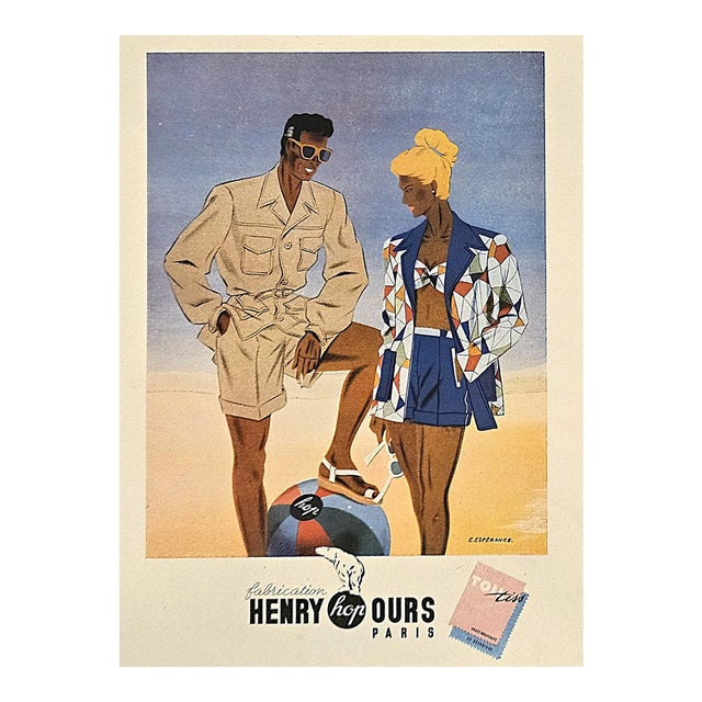 1948 Mid-Century French Fashion Summer Beach Print For Sale
