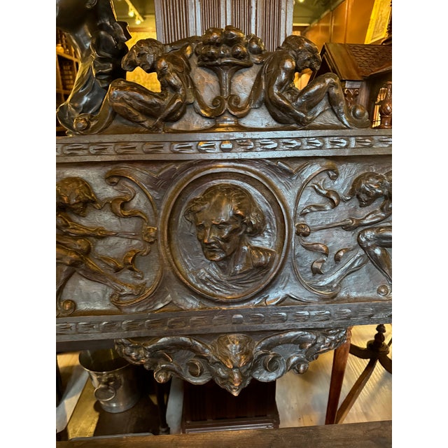19th Century Antique Italian Renaissance Revival Carved Wood Bench With Figural Motifs & Paw Feet For Sale - Image 5 of 5