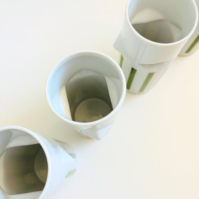 MCM LaGardo Tackett Green Striped Faceted Tumblers - Set of 4 - Schmid International Porcelain For Sale - Image 9 of 11