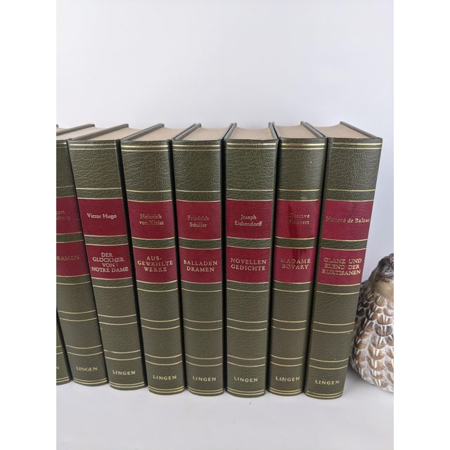 Traditional Vintage Olive Green, Burgundy & Gold German Literary Classics by Lingen – Set of 9 For Sale - Image 3 of 15