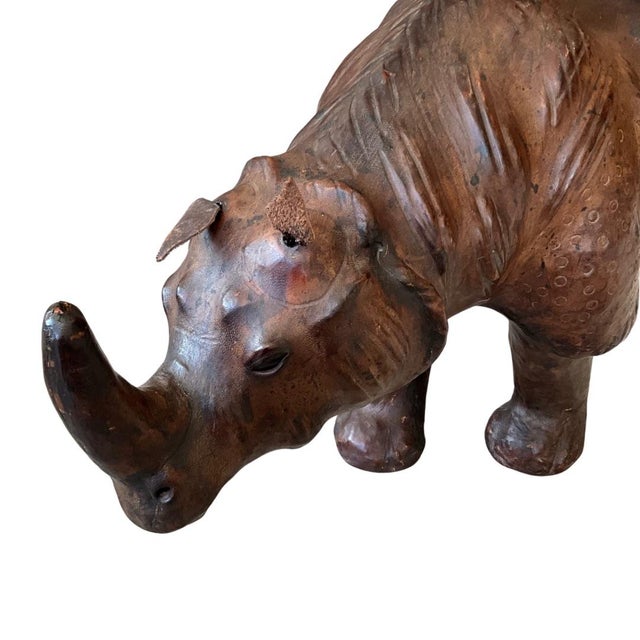 Mid 20th Century Vintage Leather Rhinoceros Sculpture For Sale - Image 4 of 6