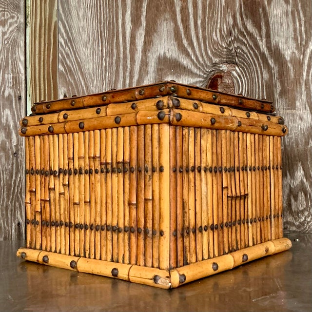 Coastal Vintage Coastal Copper Lined Bamboo Planter For Sale - Image 3 of 6