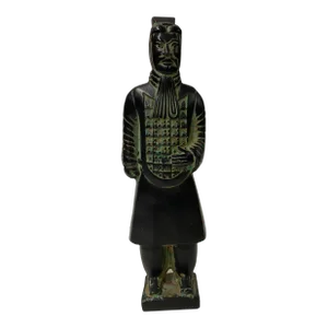 Chinese Black Green Rustic Ancient Artistic Terra Cotta Soldier Figure
