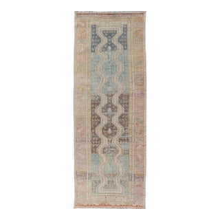 Persian Hand Knotted Hamadan Wool Runner With Geometric Design Unique Design 3'3 X 9'10 For Sale